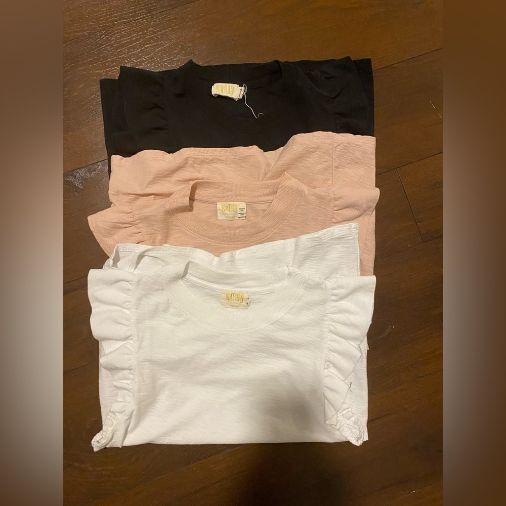 Nation Ltd small lot of 3 women’s flutter sleeve shirts tee